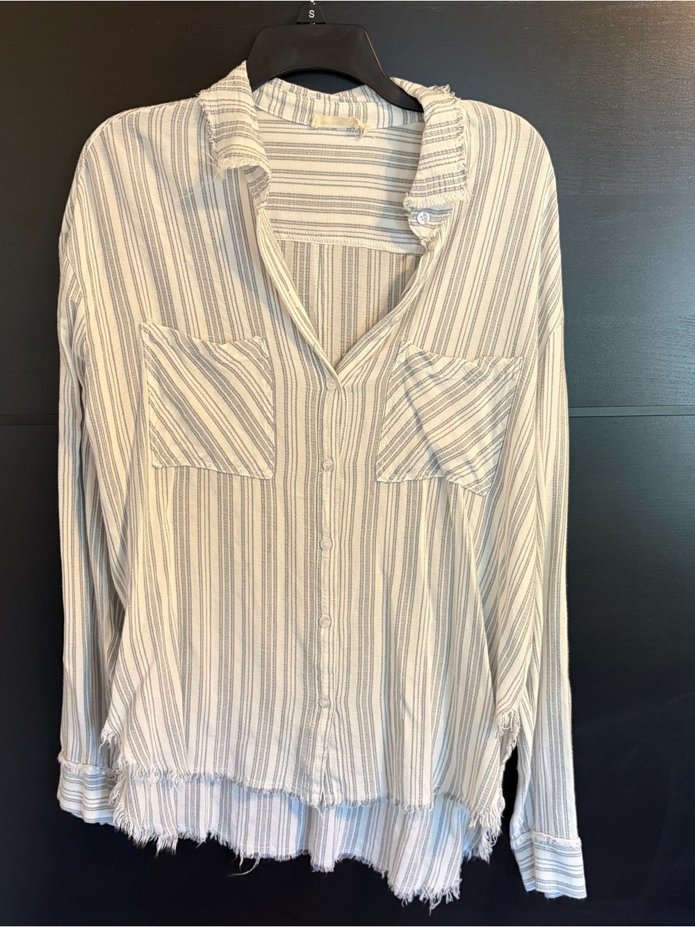 Blue and white striped button down